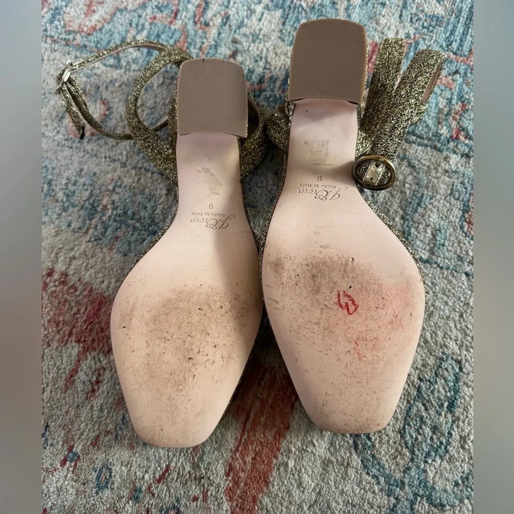 J. CREW Harlowe Ankle Strap Block Heels Gold Glitter Size 9